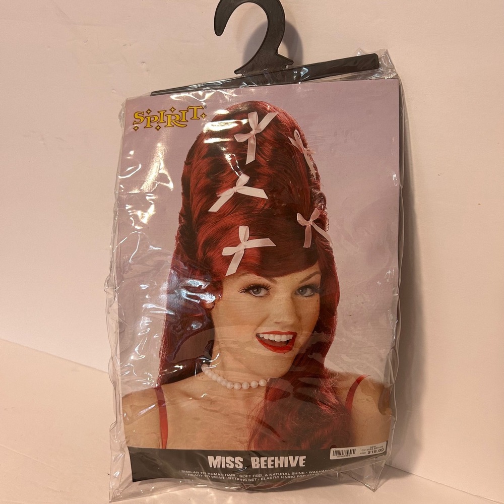 NEW Spirit Halloween Miss Beehive Wig Women OS Red 60s Retro Auburn Costume Bows